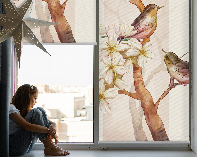 Blackout roller blind Birds on a tree with flowers