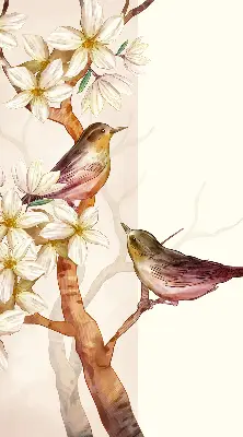Blackout roller blind birds on a tree with flowers design