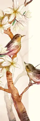 Blackout roller blind birds on a tree with flowers design