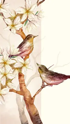 Blackout roller blind birds on a tree with flowers design