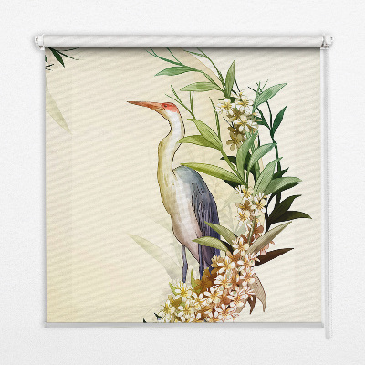 Blackout roller blind a crane in a circle of greenery design