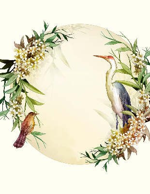 Blackout roller blind for window A crane in a circle of greenery