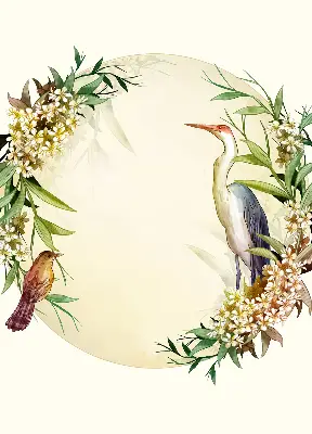 Blackout roller blind a crane in a circle of greenery design