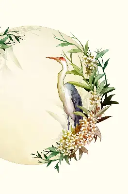 Blackout roller blind a crane in a circle of greenery design