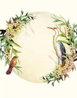Blackout roller blind a crane in a circle of greenery design