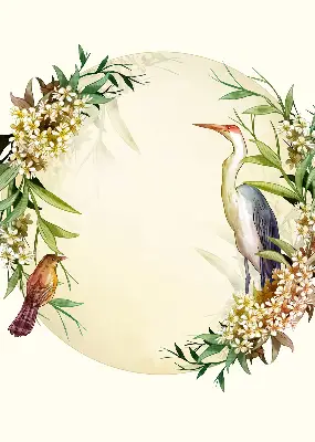 Blackout roller blind a crane in a circle of greenery design