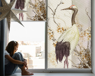 Fabric roller blind for window A crane in the bush