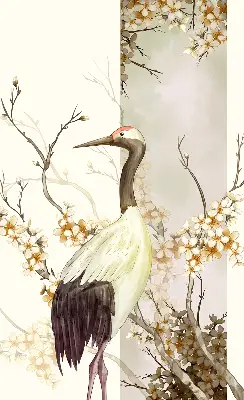 Fabric roller blind for window a crane in the bush design