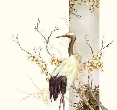 Fabric roller blind for window a crane in the bush design