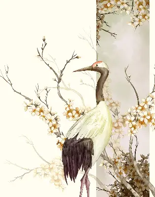 Fabric roller blind for window a crane in the bush design