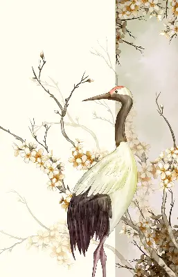 Fabric roller blind for window a crane in the bush design