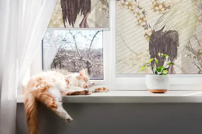 Fabric roller blind for window a crane in the bush design