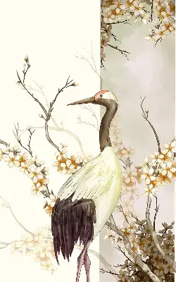 Fabric roller blind for window a crane in the bush design