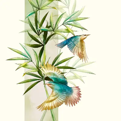 Blackout roller blind birds in the leaves design