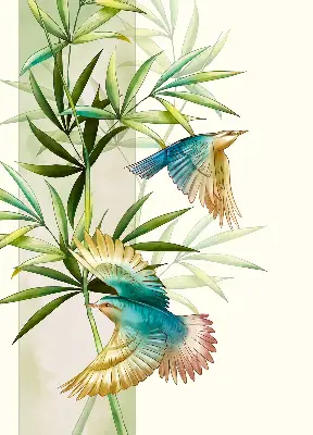 Blackout roller blind birds in the leaves design