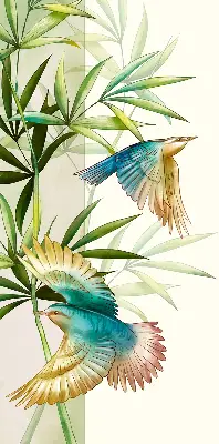 Blackout roller blind birds in the leaves design
