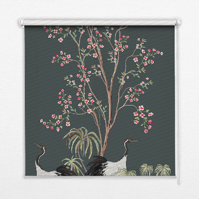 Blackout roller blind for window Birds by the rose bush