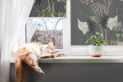 Blackout roller blind for window Birds by the rose bush