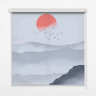 Fabric roller blind for window mountains in the fog design