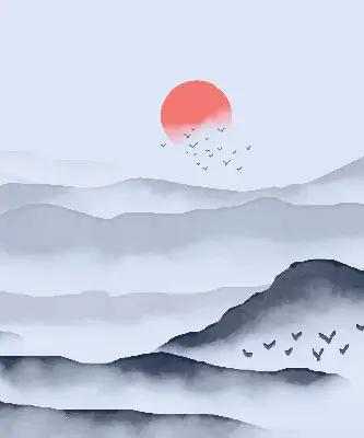 Fabric roller blind for window mountains in the fog design