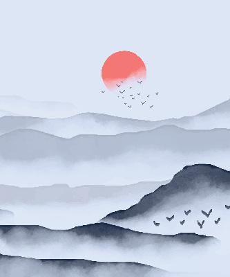 Fabric roller blind for window Mountains in the fog