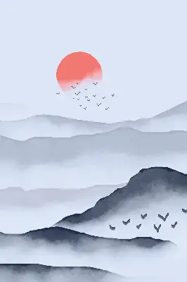 Fabric roller blind for window mountains in the fog design