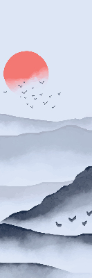 Fabric roller blind for window Mountains in the fog