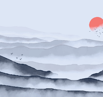 Fabric roller blind for window Mountains in the fog