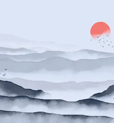 Fabric roller blind for window mountains in the fog design