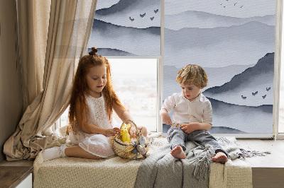 Fabric roller blind for window Mountains in the fog