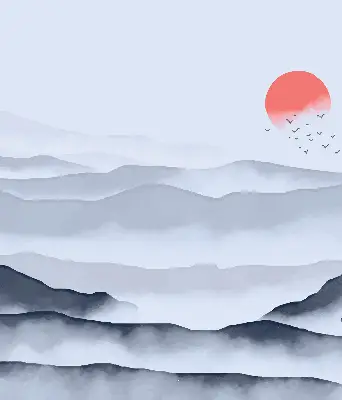 Fabric roller blind for window mountains in the fog design