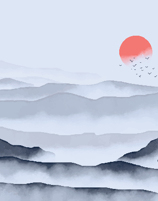 Fabric roller blind for window Mountains in the fog