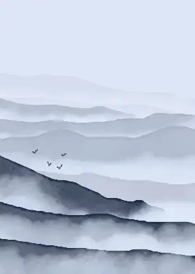 Fabric roller blind for window mountains in the fog design