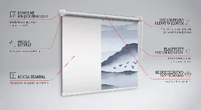 Fabric roller blind for window mountains in the fog design