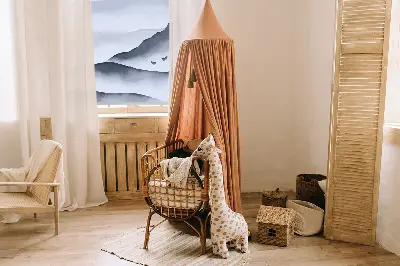 Fabric roller blind for window mountains in the fog design