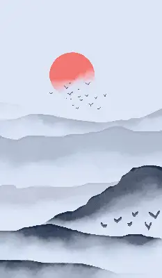Fabric roller blind for window mountains in the fog design