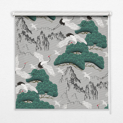 Blackout roller blind with flying cranes print