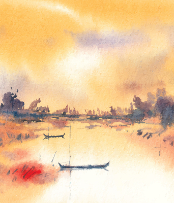 Blackout roller blind sunset over the lake design