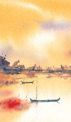 Blackout roller blind sunset over the lake design