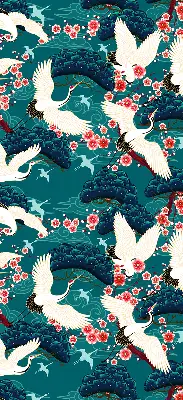 Fabric roller blind for window with A flock of cranes design