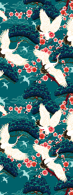 Fabric roller blind for window A flock of cranes