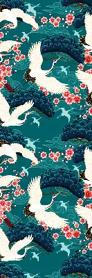 Fabric roller blind for window with A flock of cranes design