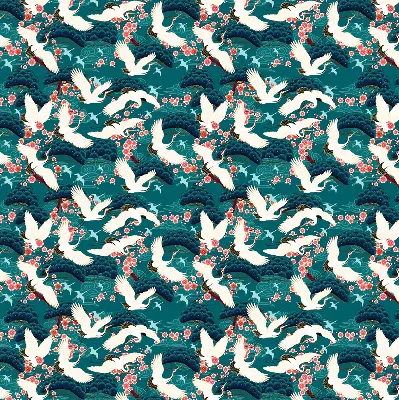 Fabric roller blind for window with A flock of cranes design