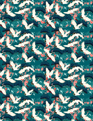 Fabric roller blind for window A flock of cranes