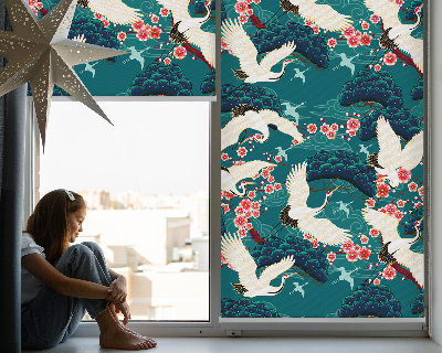 Fabric roller blind for window A flock of cranes