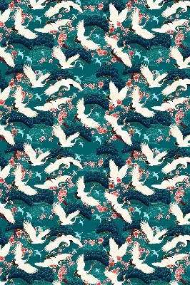 Fabric roller blind for window with A flock of cranes design