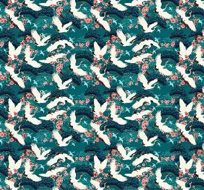 Fabric roller blind for window with A flock of cranes design