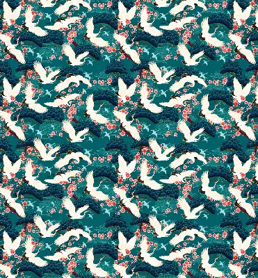Fabric roller blind for window with A flock of cranes design