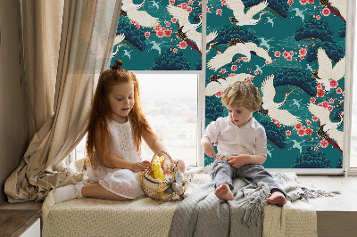 Fabric roller blind for window A flock of cranes