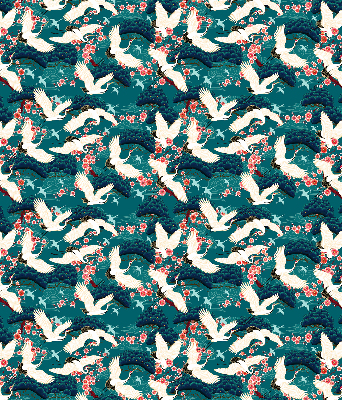 Fabric roller blind for window A flock of cranes